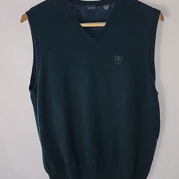 Fred Perry Other - Vintage Diamond Pattern IZOD Preppy Hunter Green V Neck Sweater Vest Size M